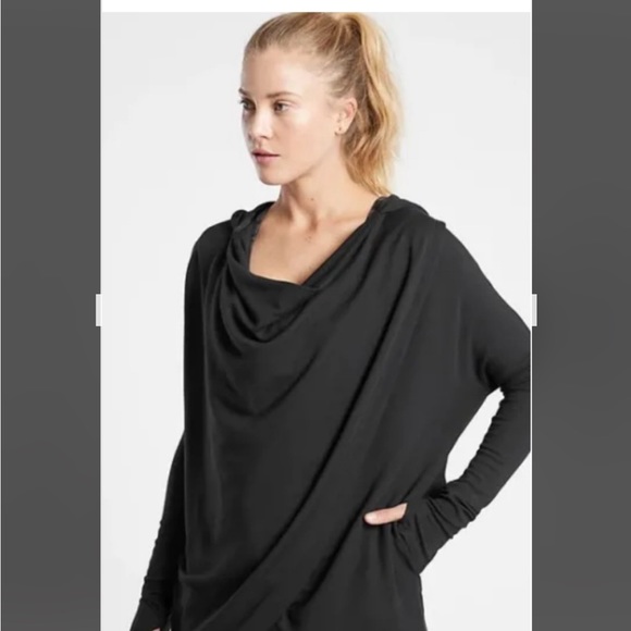Athleta Tops - Athleta Purana Wrap Black Hooded Cross over Sweatshirt. Size M.
